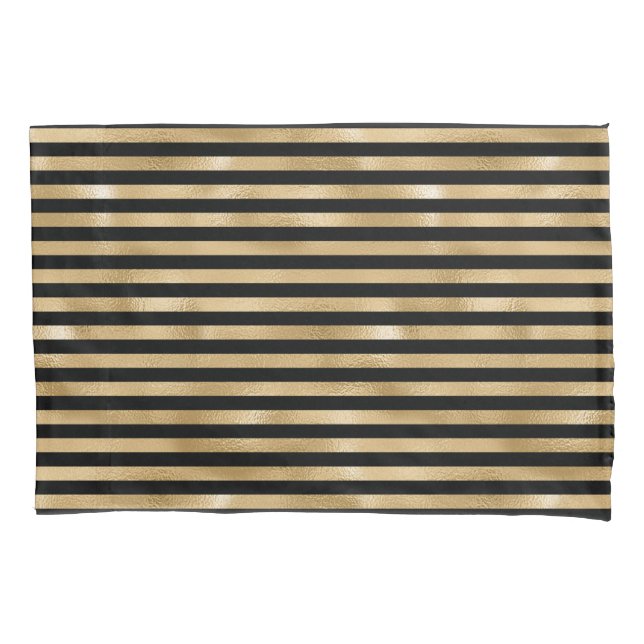 Housses de coussin rayées noir et or pour lit (devant-gauche)