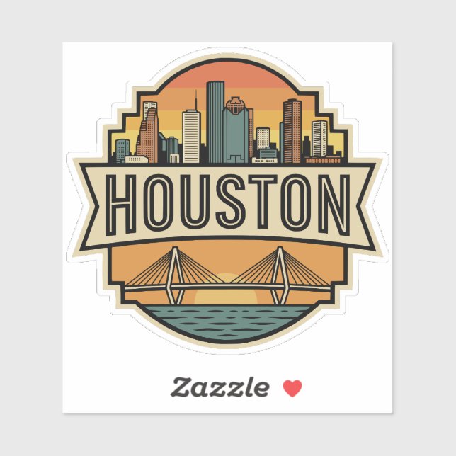 Houston City Texas Skyline Retro Travel Badge  Aufkleber (Blatt)