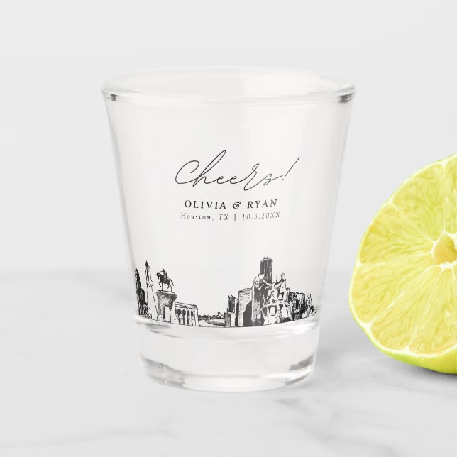 Houston Gastgeschenk Hochzeit Personalisiert Cheer Schnapsglas (Vorderseite)