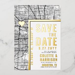 Houston Love Locator Hochzeit Save the Date Folieneinladung