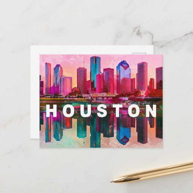 Houston Postcard - Iconic Skyline Postkarte (Vorderseite/Rückseite Beispiel)