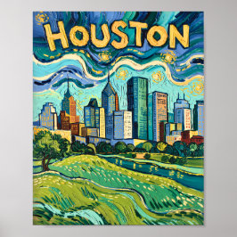 Houston Skyline Colorful Van Gogh Cityscape Poster