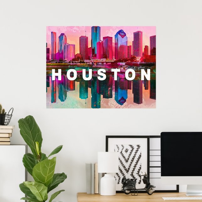 Houston Skyline Graffiti Art Poster (Heimbüro)