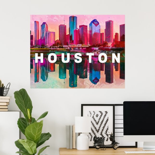 Houston Skyline Graffiti Art Poster (Heimbüro)