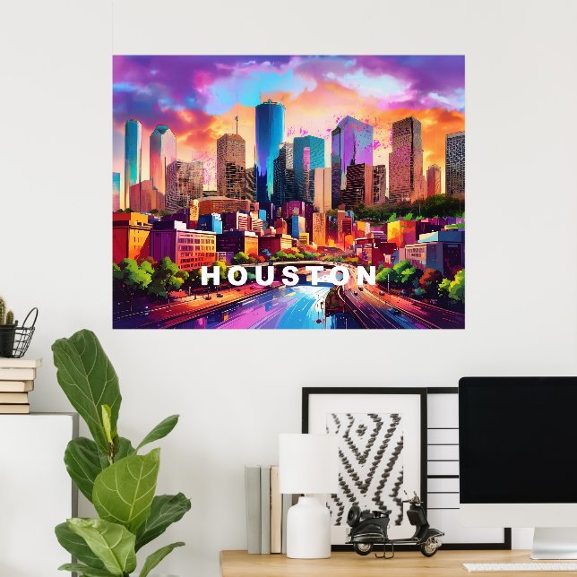 Houston Skyline Graffiti Art Poster (Heimbüro)
