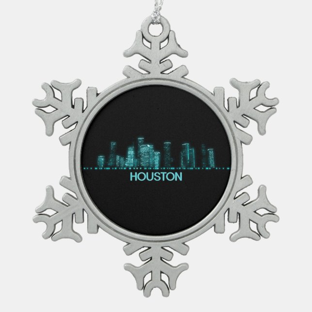 Houston Skyline Schneeflocken Zinn-Ornament (Vorderseite)