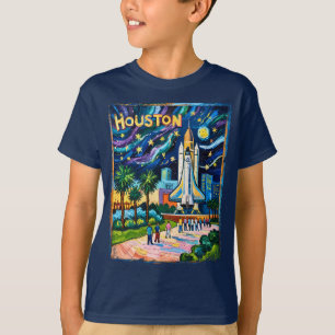 Houston Skyline Space Center Rakete Van Gogh Kinde T-Shirt
