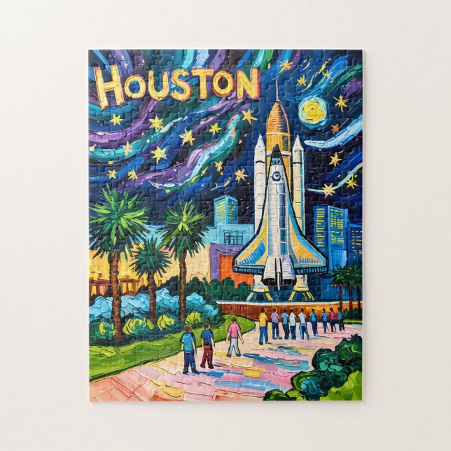 Houston Skyline Space Center Rocket Van Gogh Kids (Vertikal)