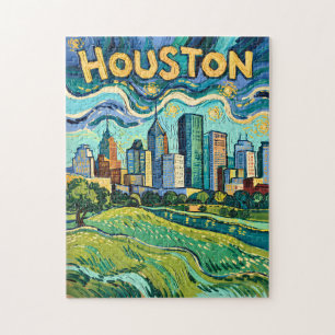 Houston Skyline Wahrzeichen Farbige Van Gogh Vinta