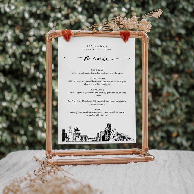Houston Skyline Wedding Dinner Menu Card 12x18 (Von Creator hochgeladen)