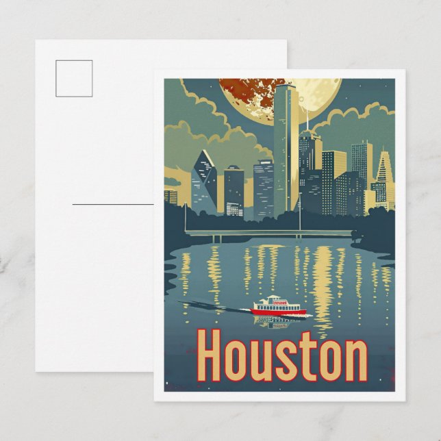 Houston Texas Art Vintage Reise Illustration Postkarte (Vorne/Hinten)