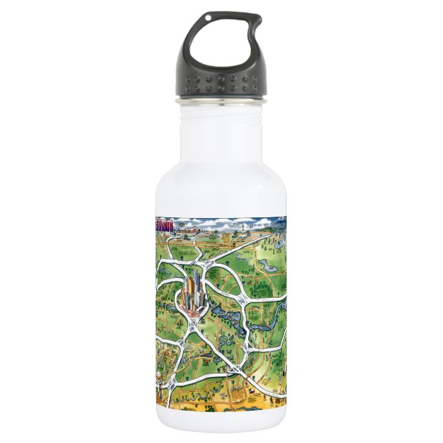 Houston Texas Cartoon Map Trinkflasche (Vorderseite)