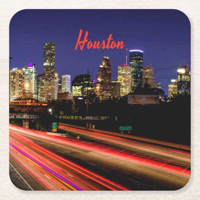Houston Texas City Skyline Rechteckiger Pappuntersetzer (Vorderseite)