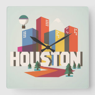 Houston, Texas   Cityscape Design Quadratische Wanduhr
