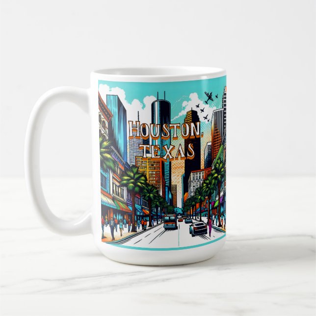 Houston, Texas Downtown Abstrakte Kunst Kaffeetasse (Links)