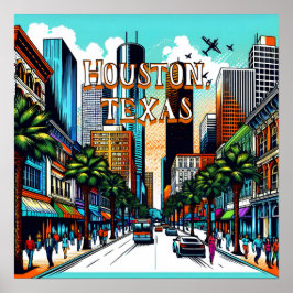 Houston, Texas Downtown Abstrakte Kunst Poster