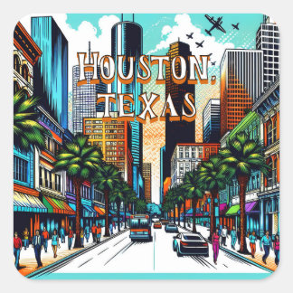 Houston, Texas Downtown Abstrakte Kunst Quadratischer Aufkleber
