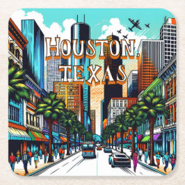 Houston, Texas Downtown Abstrakte Kunst Rechteckiger Pappuntersetzer