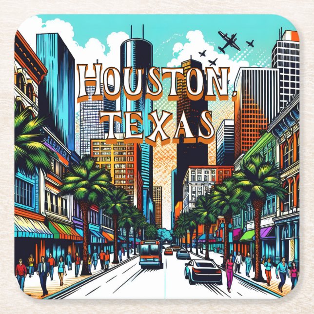 Houston, Texas Downtown Abstrakte Kunst Rechteckiger Pappuntersetzer (Vorderseite)