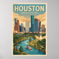 Houston Texas Illustration Reise Kunst Vintage