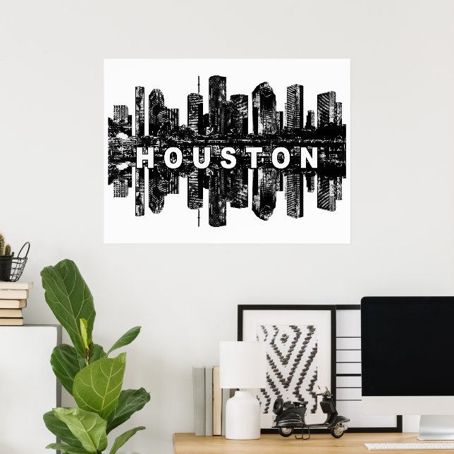 Houston, Texas in schwarz-farbiges Poster (Heimbüro)