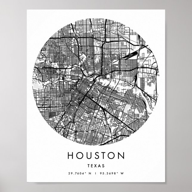 Houston Texas Minimal Modern Circle Street Karte Poster (Vorne)