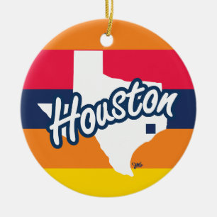 Houston, Texas, Orange, Rot, Marine, Gelber Streif Keramik Ornament