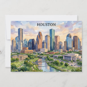 Houston Texas Retro-Wasserfarben-Kunstwerk Einladung