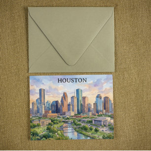 Houston Texas Retro-Wasserfarben-Kunstwerk Postkarte