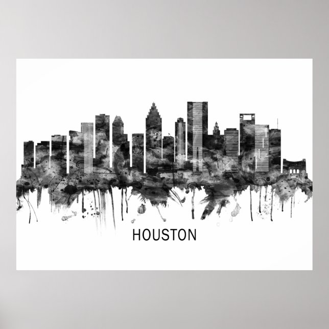 Houston Texas Skyline BW Poster (Vorne)