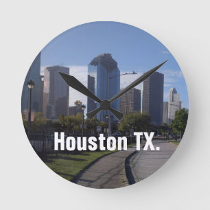 Houston Texas Skyline (Panoramic) Runde Wanduhr