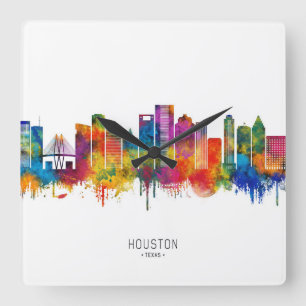 Houston Texas Skyline Quadratische Wanduhr