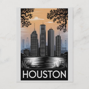 Houston Texas Skyline Schwarz Weiß Holzschnitt Postkarte