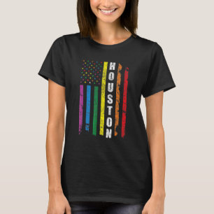 Houston Texas Us American Flag Rainbow Gay Lgbt Pr T-Shirt
