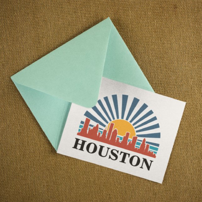 Houston Texas Vintag Sunset Retro Travel Postkarte (Houston Texas Cityscape Postcard)