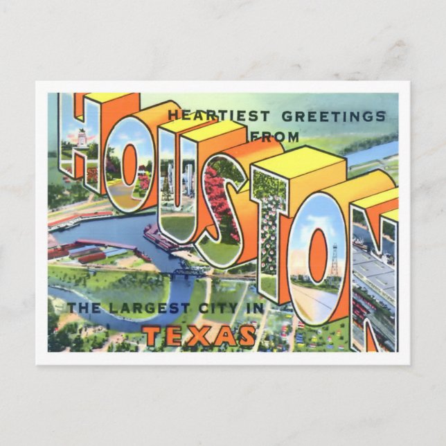 Houston, Texas, Vintage Großbriefe Postkarte (Vorderseite)