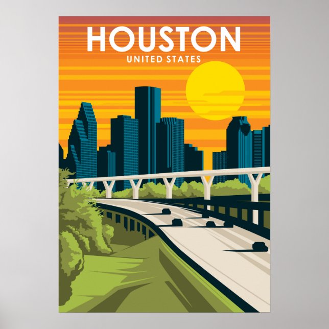 Houston Texas Vintages Minimal Retro Travel Poster (Vorne)