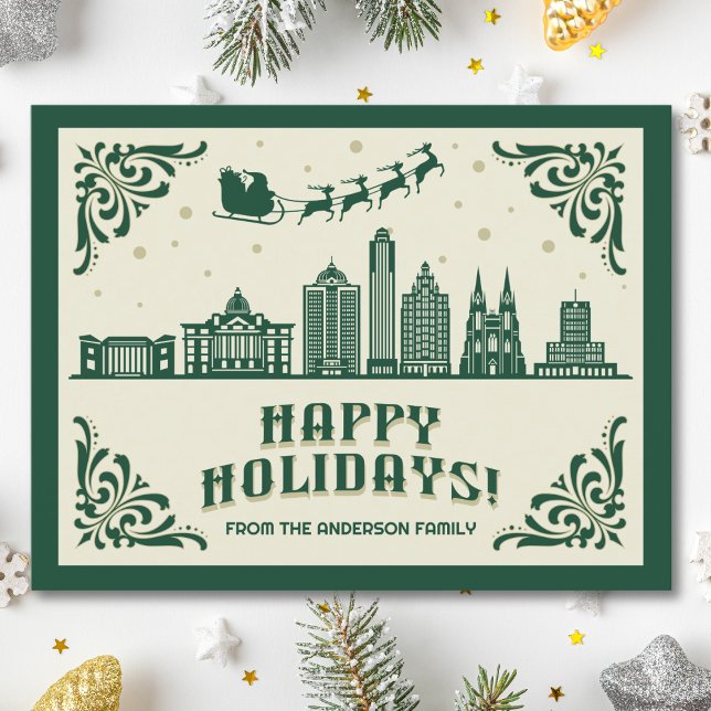 Houston, TX Skyline Happy Holidays Carte postale (Happy Holidays Washington, DC skyline cityscape christmas postcard customizable real estate Santa )
