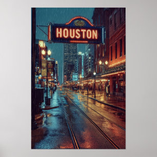 Houston USA Art Vintag Illustration Travel Poster