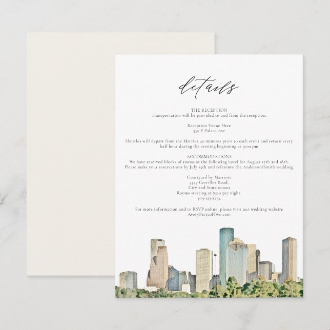 HOUSTON Watercolor Skyline Reisedetails Karte (Vorne/Hinten)