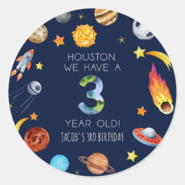 Houston We Have A 3 Year Old 3rd Birthday Party Runder Aufkleber