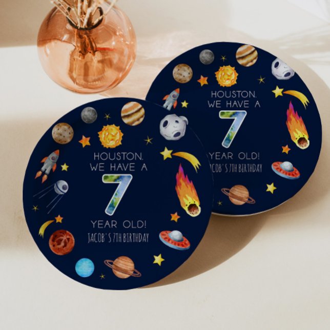 Houston We Have A 7 Year Old 7th Birthday Party Pappteller (Von Creator hochgeladen)