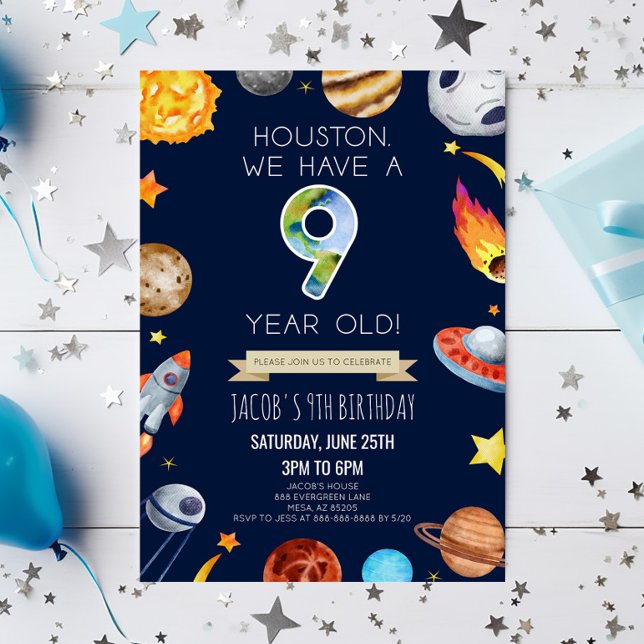Houston We Have A 9 Year Old 9th Birthday Party Einladung (Von Creator hochgeladen)