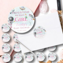 Houston We Have A Girl baby shower Space Astronaut Runder Aufkleber