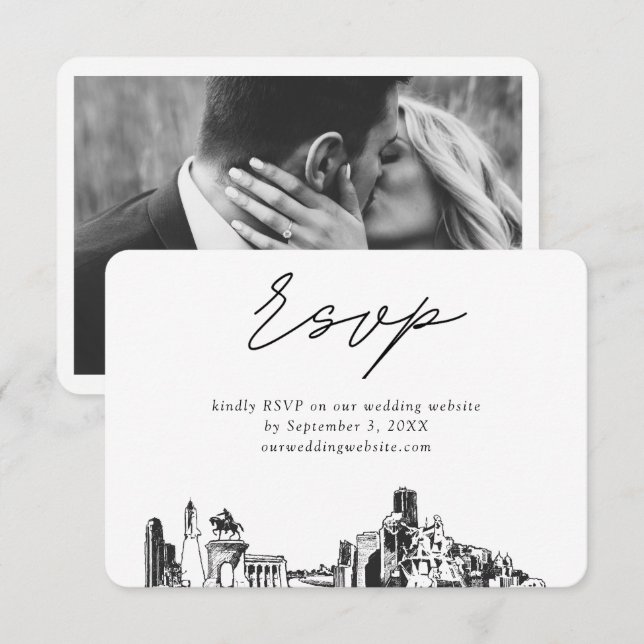 Houston Wedding Minimalistisch Sketch UAWG Begleitkarte (Vorne/Hinten)