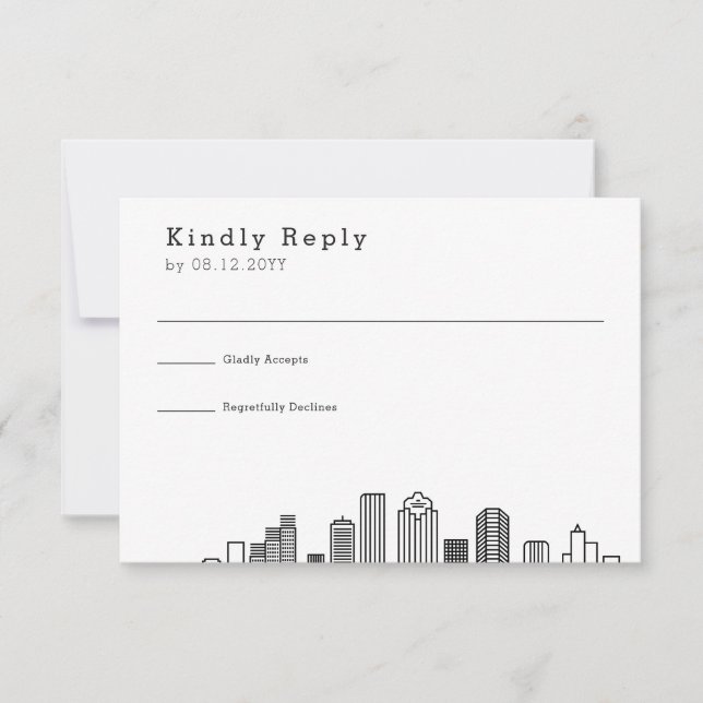 Houston Wedding | Stilisierte Skyline-UAWG RSVP Karte (Vorderseite)