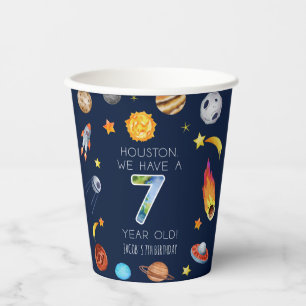 Houston wir haben eine 7-jährige 7. Geburtstagsfei Pappbecher