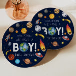 Houston, wir haben eine junge Galaxy Baby-Dusche Pappteller<br><div class="desc">Das sind Houston Wir haben einen Boy Space Galaxy Baby Shower Paper Teller!</div>