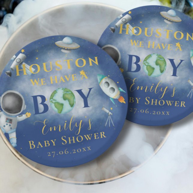 Houston Wir haben einen Baby-Dusche Raumfahrer Pappteller (Von Creator hochgeladen)