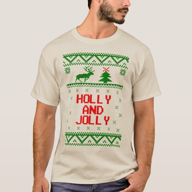 Houx et T-shirt laid gai de chandail de Noël (Devant)